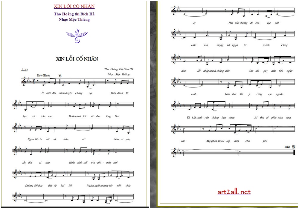 Sheet nhạc Xin lỗi cố nhân - Trang 1