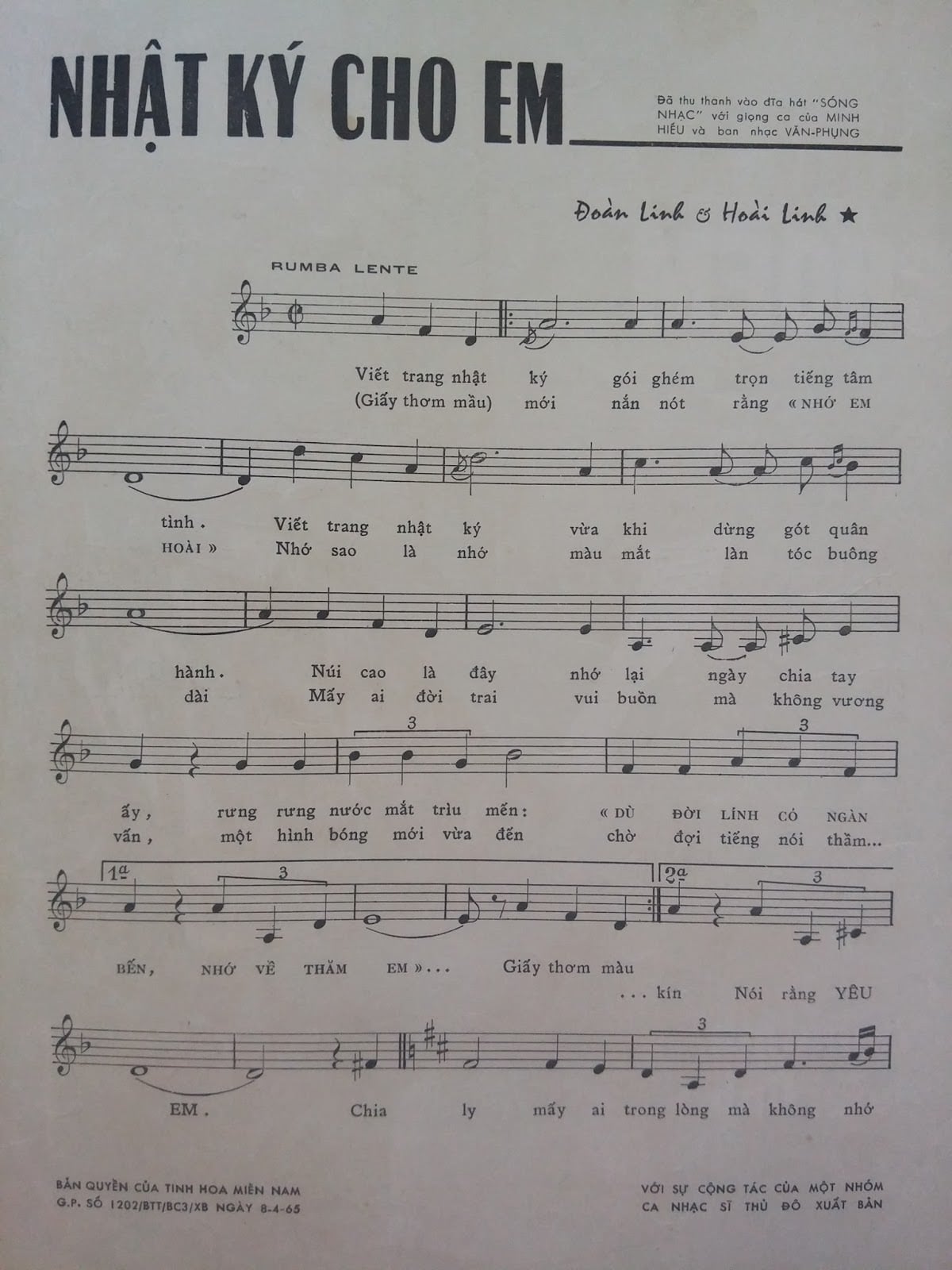 Sheet nhạc Nhật ký cho em - Trang 2