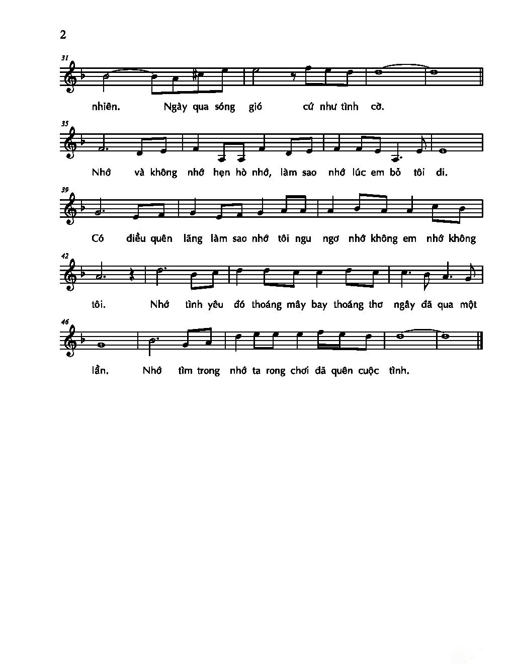 Sheet nhạc Nhớ - Trang 2