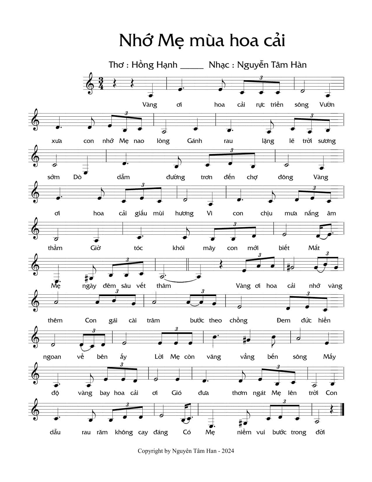 Sheet nhạc Nhớ mẹ mùa hoa cải - Trang 1