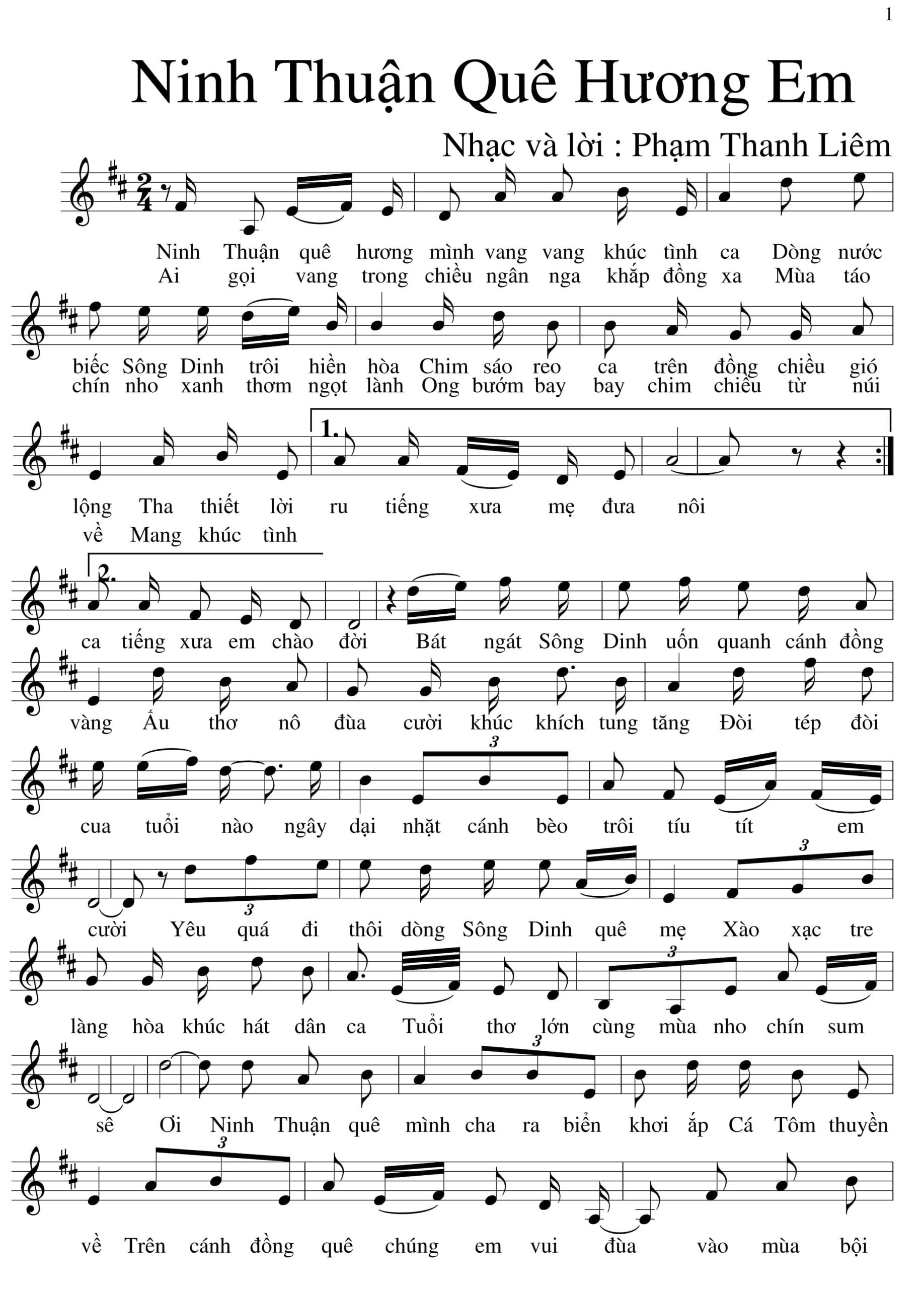 Sheet nhạc Ninh Thuận quê hương em - Trang 1