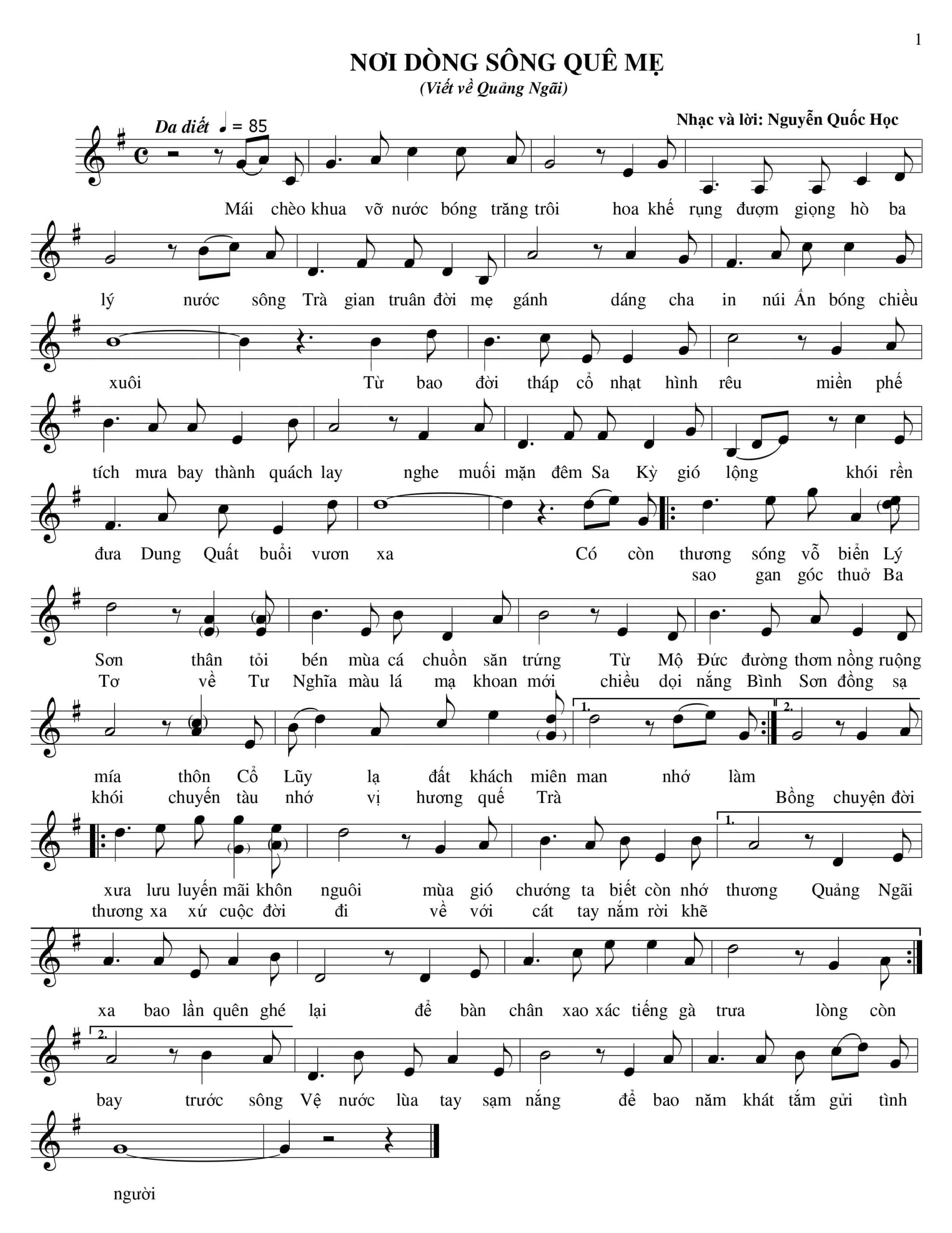 Sheet nhạc Nơi dòng sông quê mẹ - Trang 1