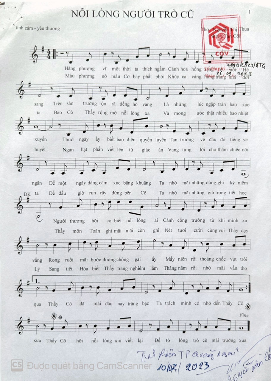 Sheet nhạc Nỗi lòng người học trò cũ - Trang 1