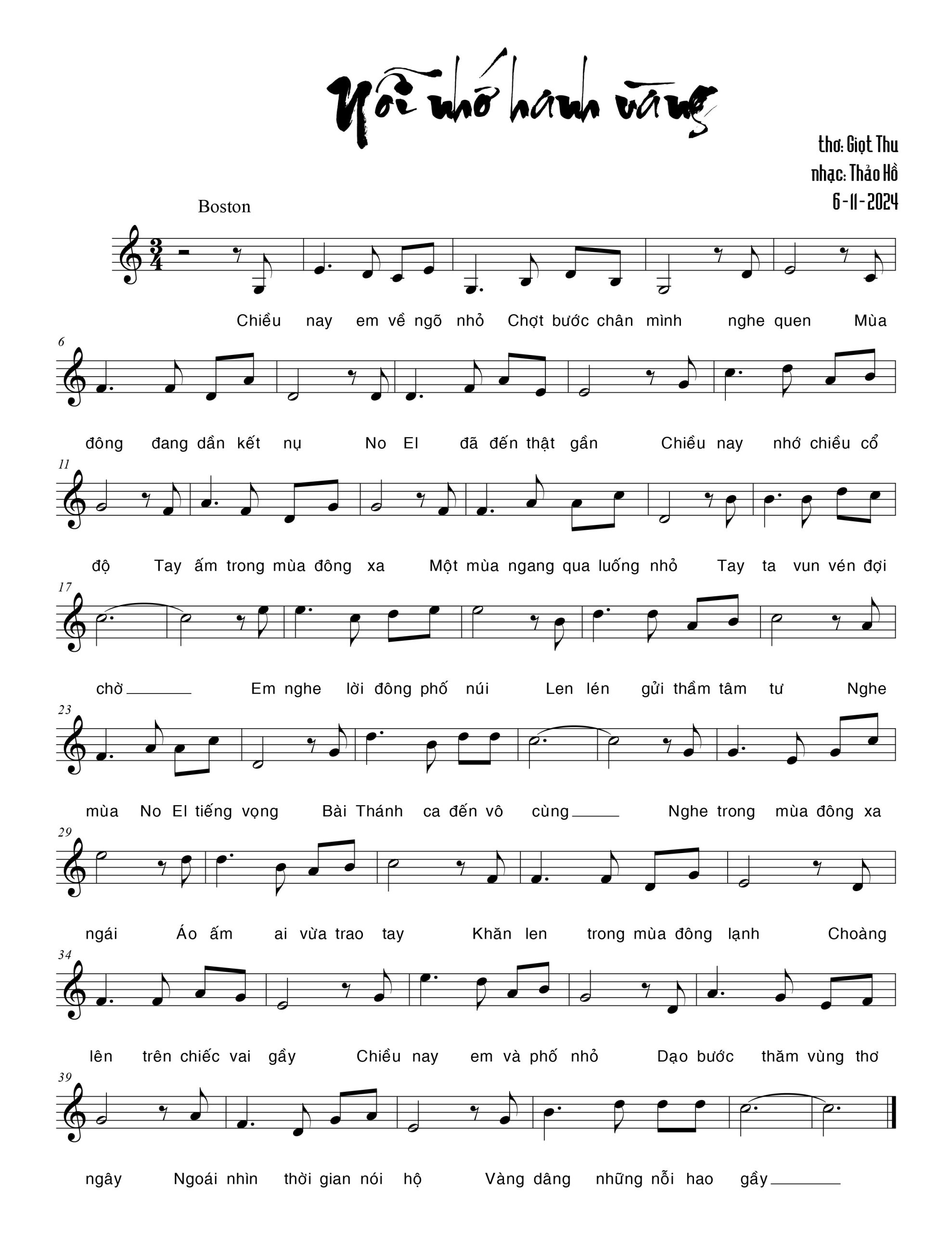 Sheet nhạc Nỗi nhớ hanh vàng - Trang 1