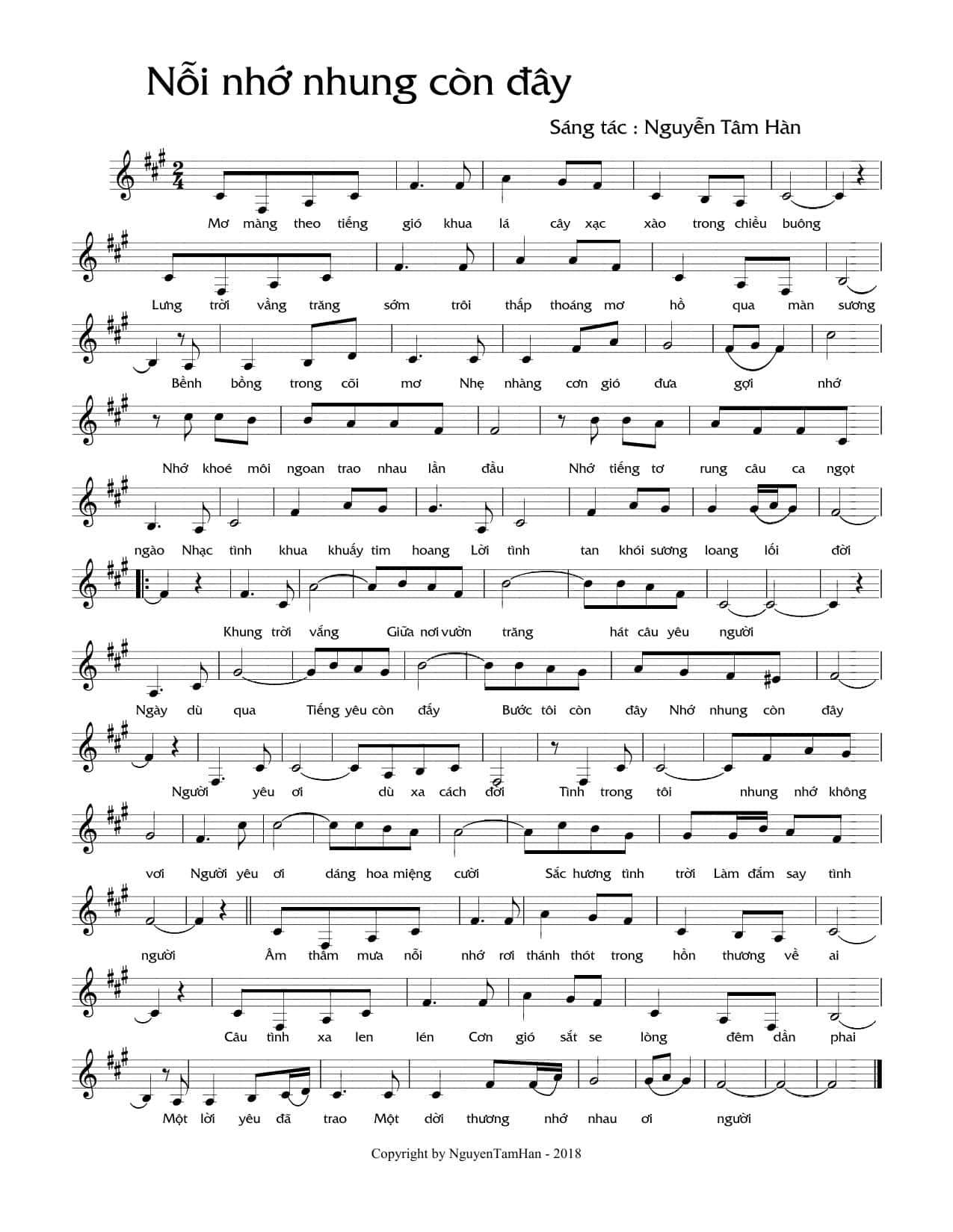 Sheet nhạc Nỗi nhớ nhung còn đây - Trang 1