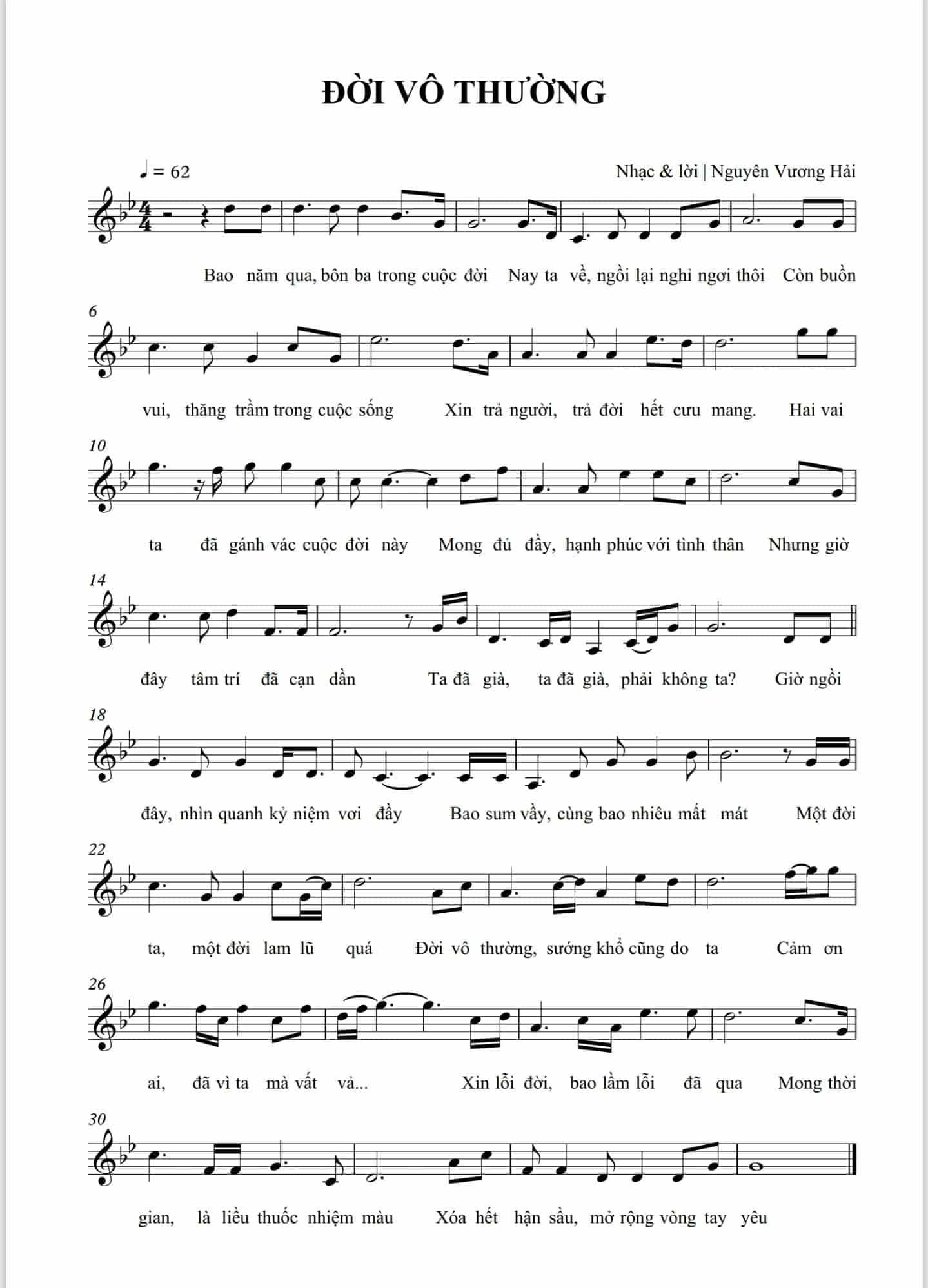 Sheet nhạc Đời vô thường - Trang 1