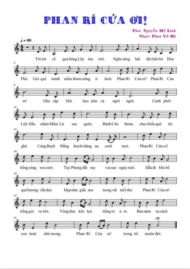 Sheet nhạc Phan Rí Cửa ơi - Trang 1