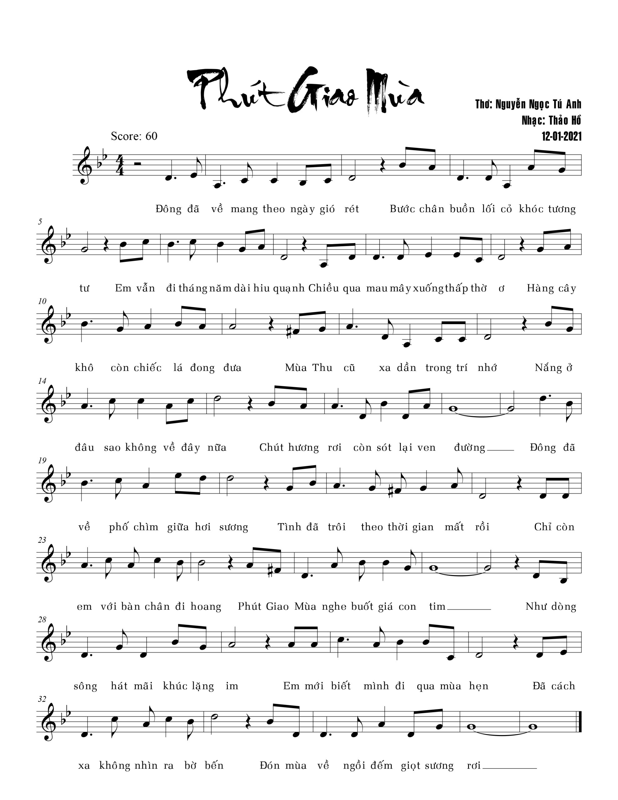 Sheet nhạc Phút giao mùa - Trang 1