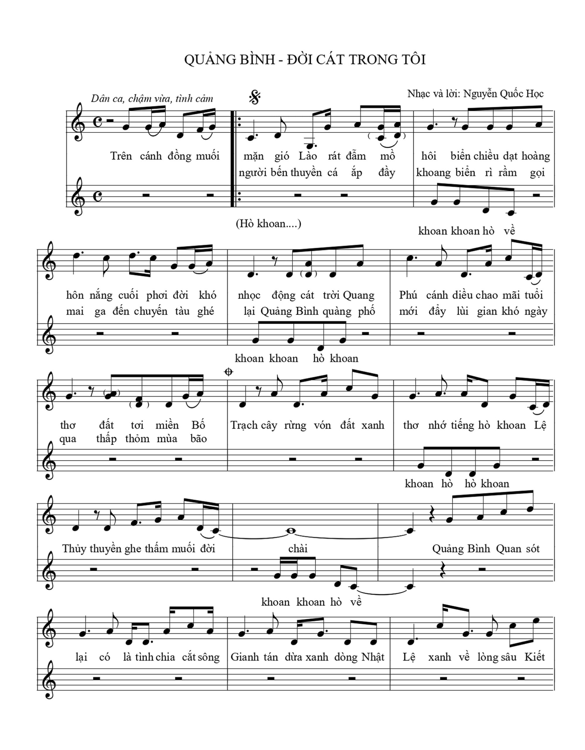 Sheet nhạc Quảng Bình đời cát trong tôi - Trang 1