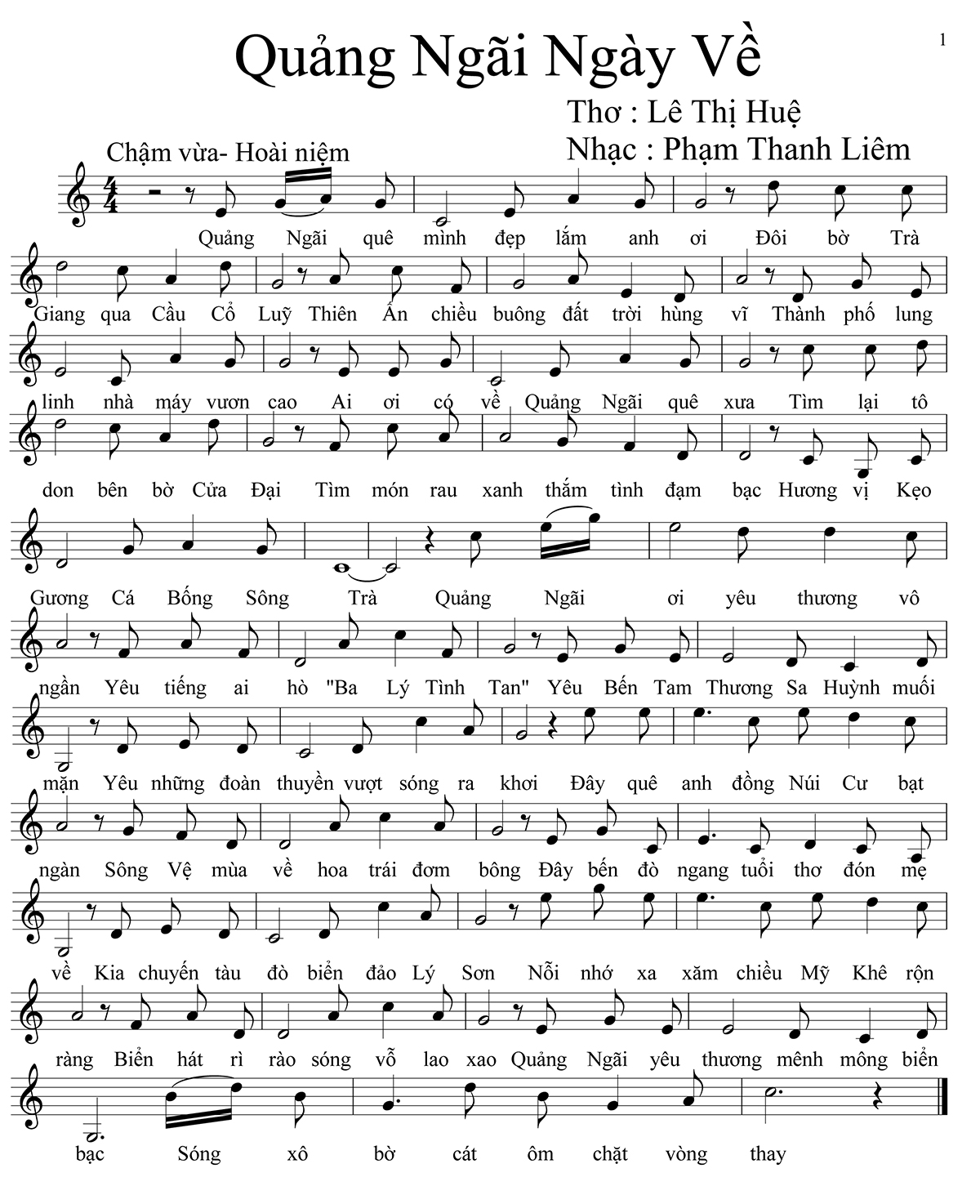 Sheet nhạc Quảng Ngãi ngày về - Trang 1