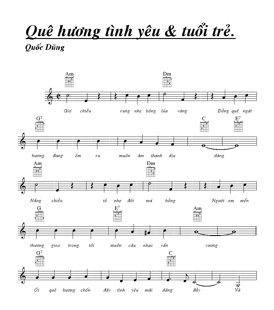 Sheet nhạc Quê hương tình yêu và tuổi trẻ - Trang 1