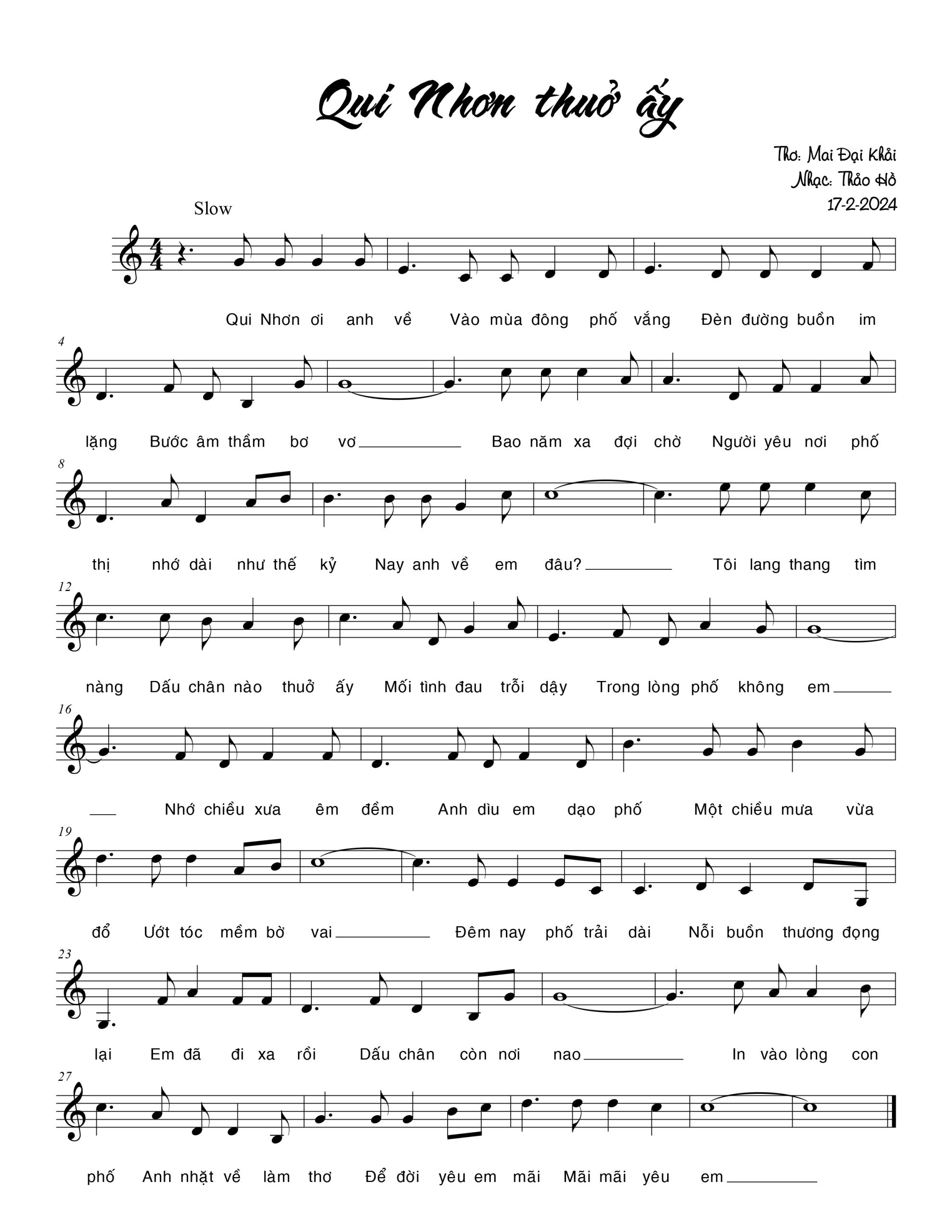 Sheet nhạc Quy Nhơn thuở ấy - Trang 1