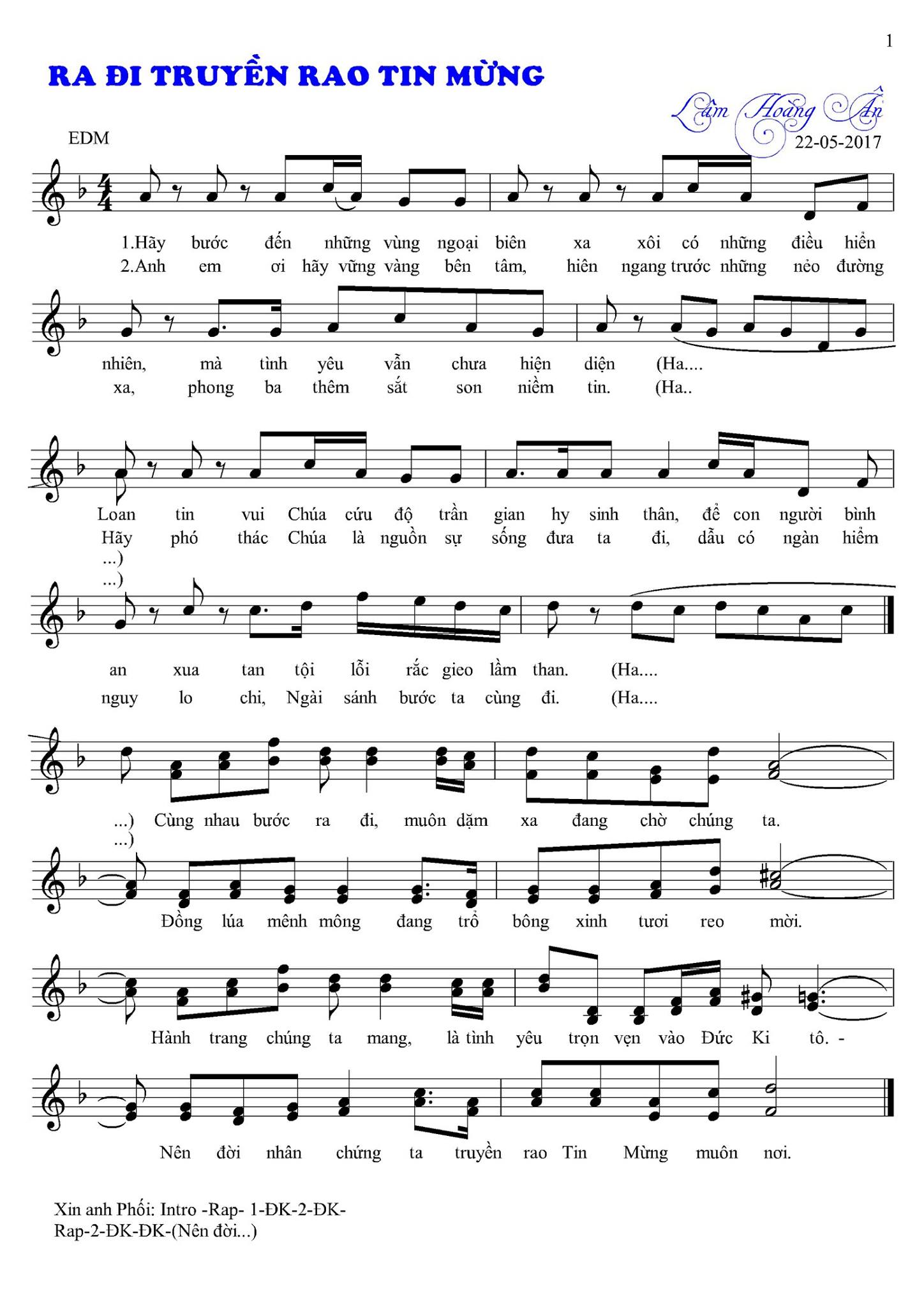 Sheet nhạc Ra đi truyền rao tin mừng - Trang 1