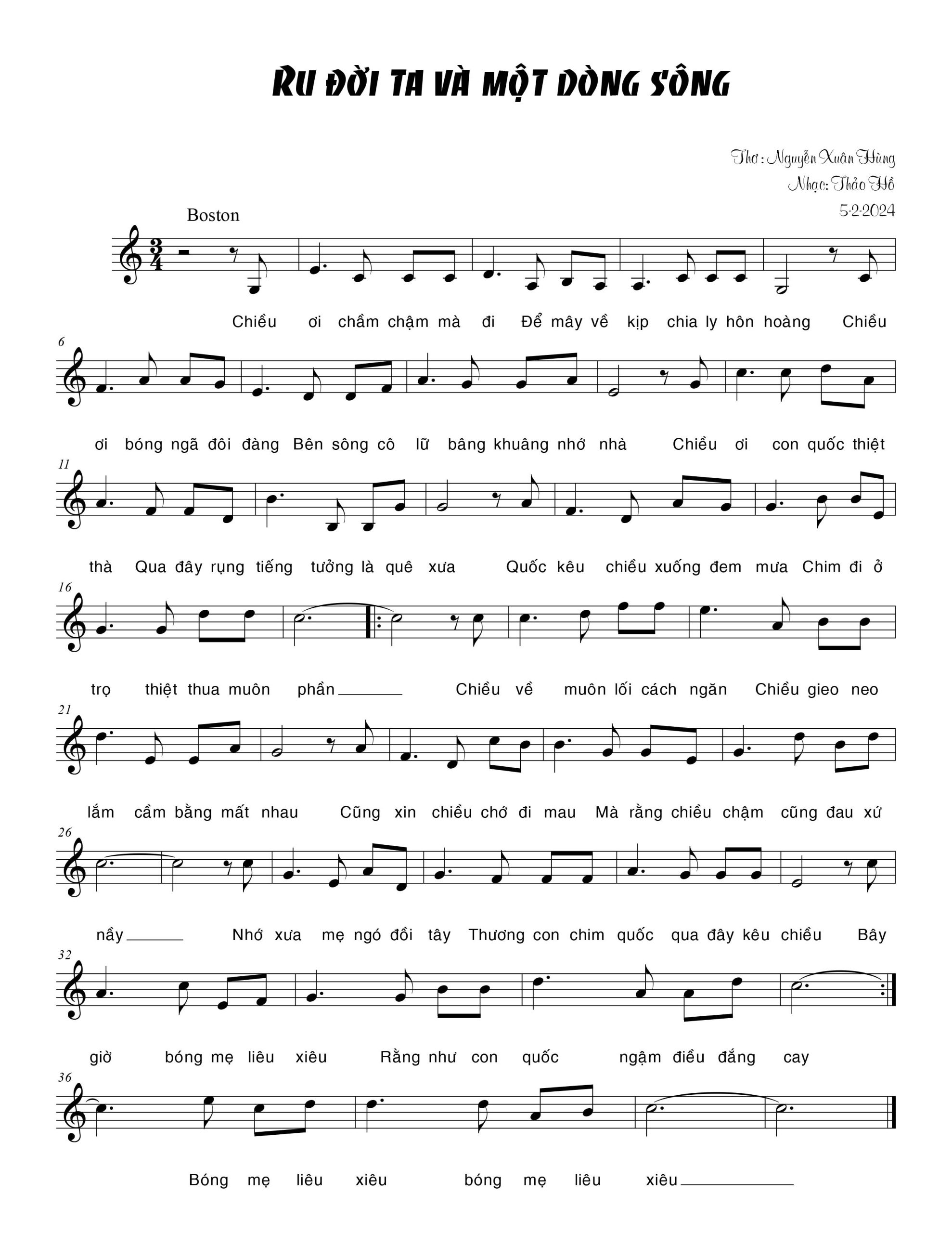 Sheet nhạc Ru đời ta và một dòng sông - Trang 1
