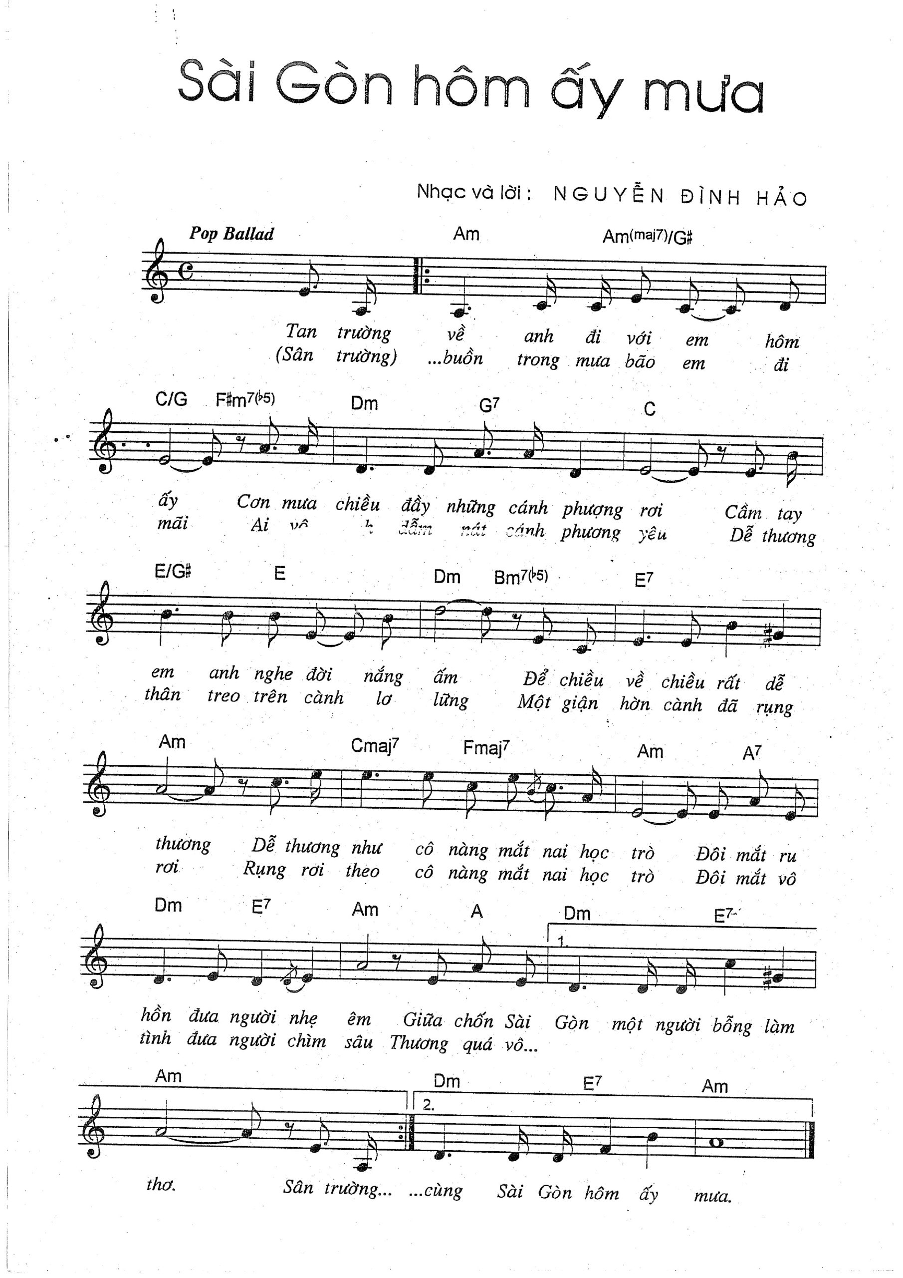 Sheet nhạc Sài Gòn hôm ấy mưa - Trang 1