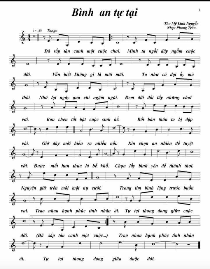 Sheet nhạc Bình an tự tại - Trang 1