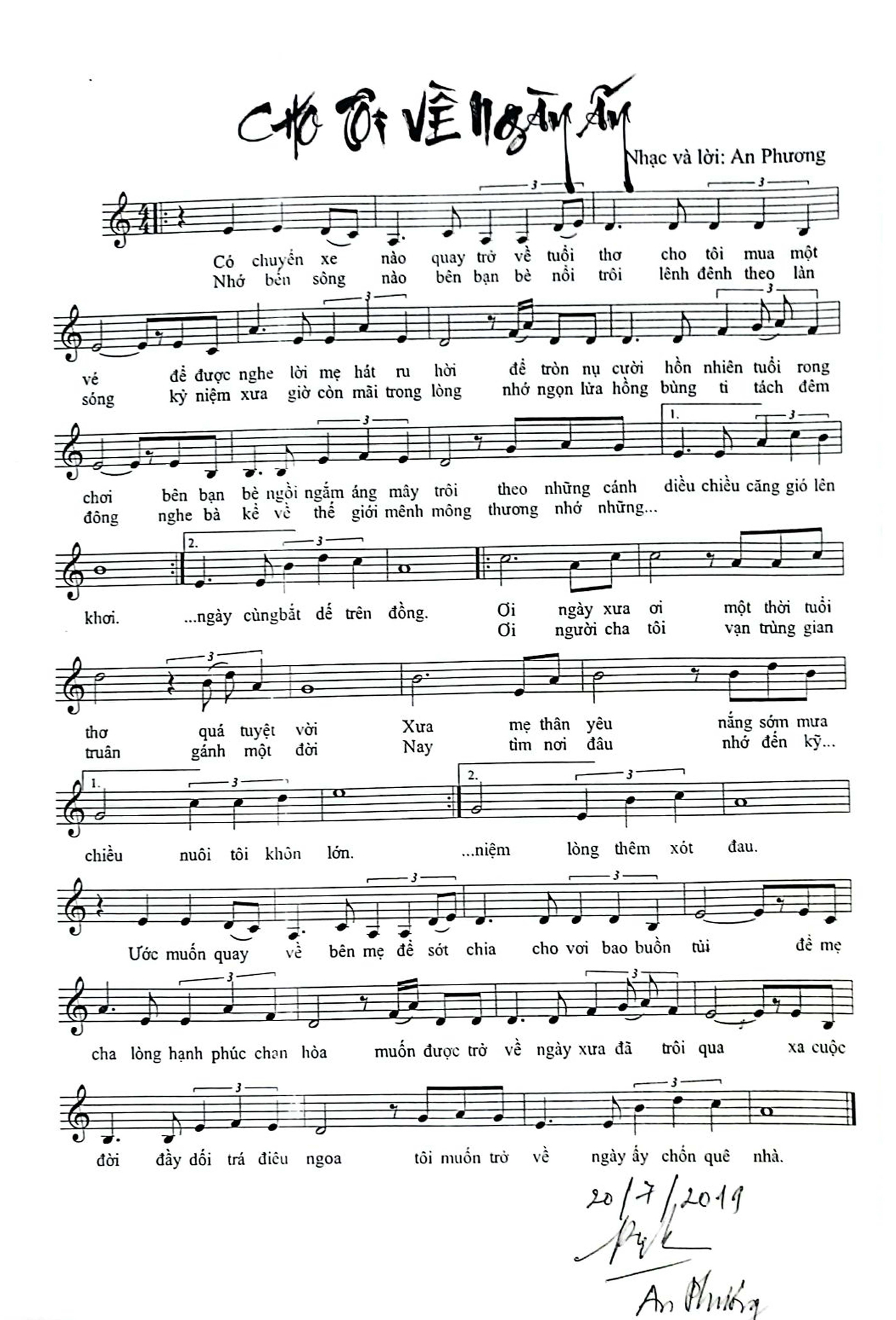 Sheet nhạc Cho tôi về ngày ấy - Trang 1