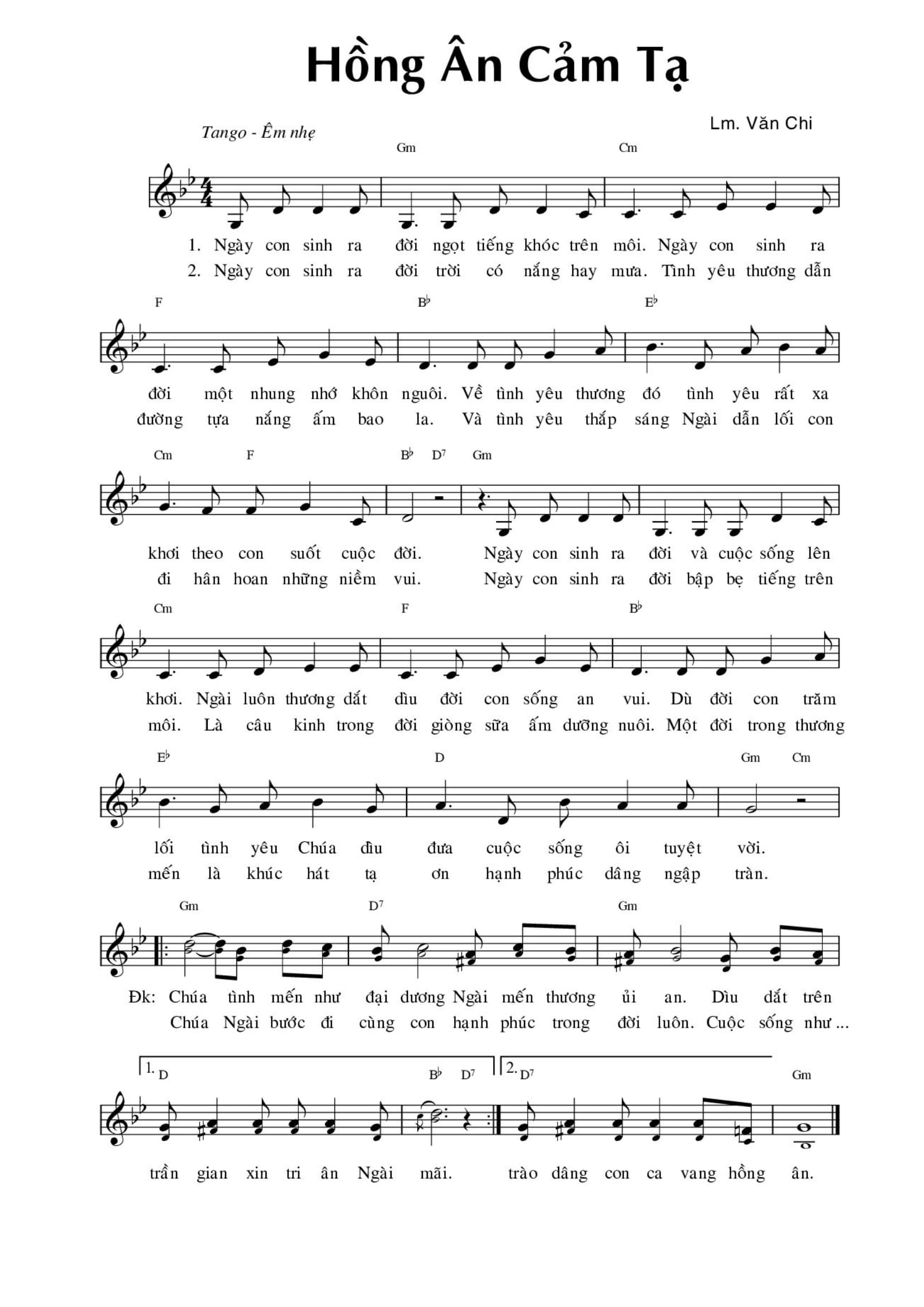 Sheet nhạc Hồng ân cảm tạ - Trang 1