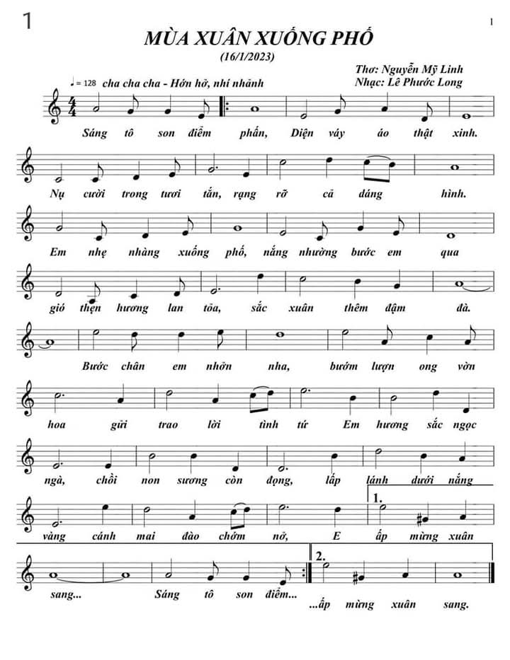 Sheet nhạc Mùa xuân xuống phố - Trang 1