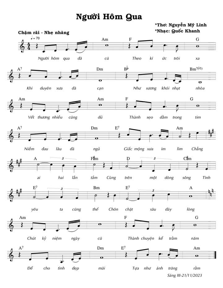 Sheet nhạc Người hôm qua - Trang 1