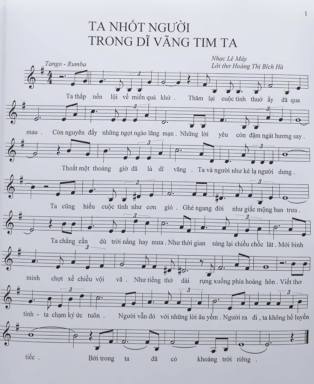 Sheet nhạc Ta nhốt người trong dĩ vãng tim ta - Trang 1