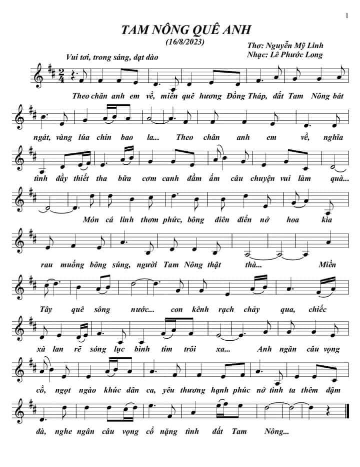 Sheet nhạc Tam Nông quê anh - Trang 1