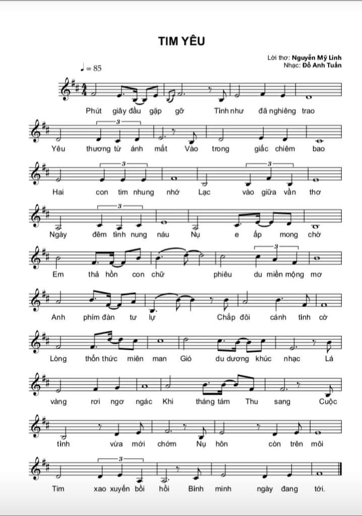 Sheet nhạc Tim yêu - Trang 1