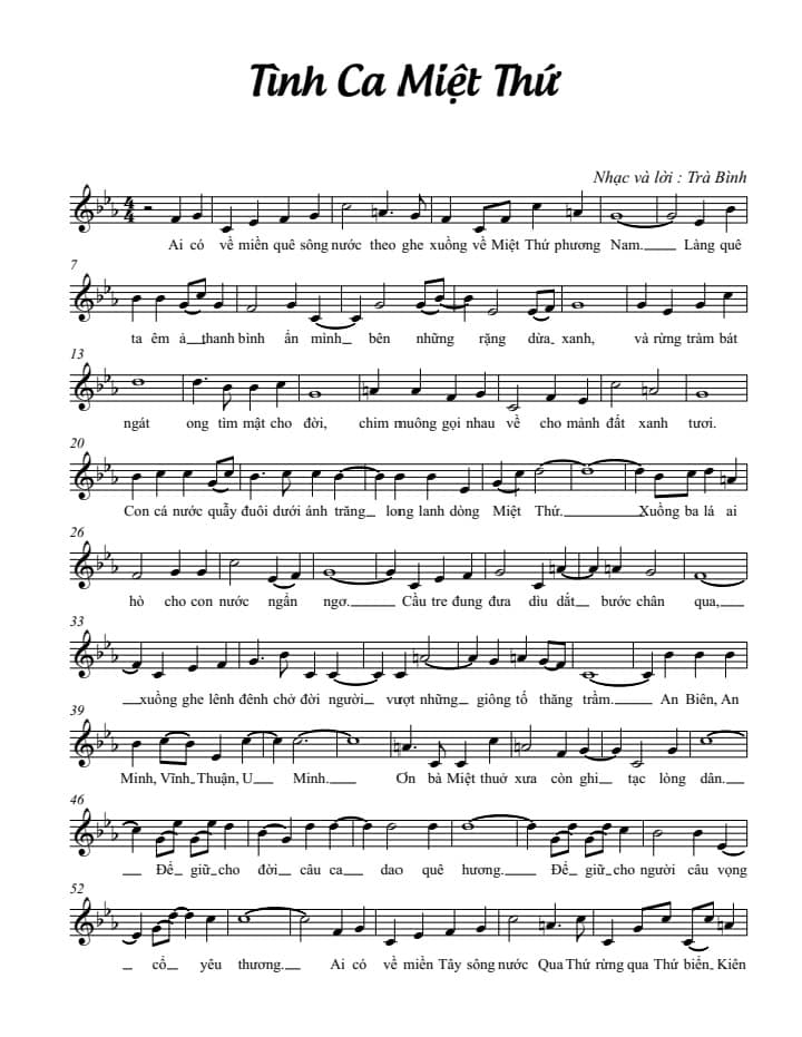 Sheet nhạc Tình ca miệt thứ - Trang 1