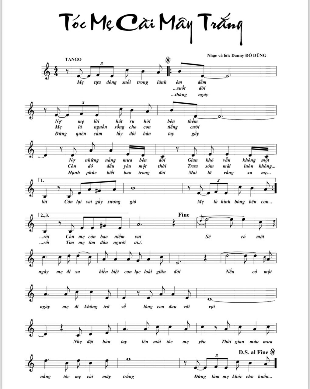 Sheet nhạc Tóc mẹ cài mây trắng - Trang 1