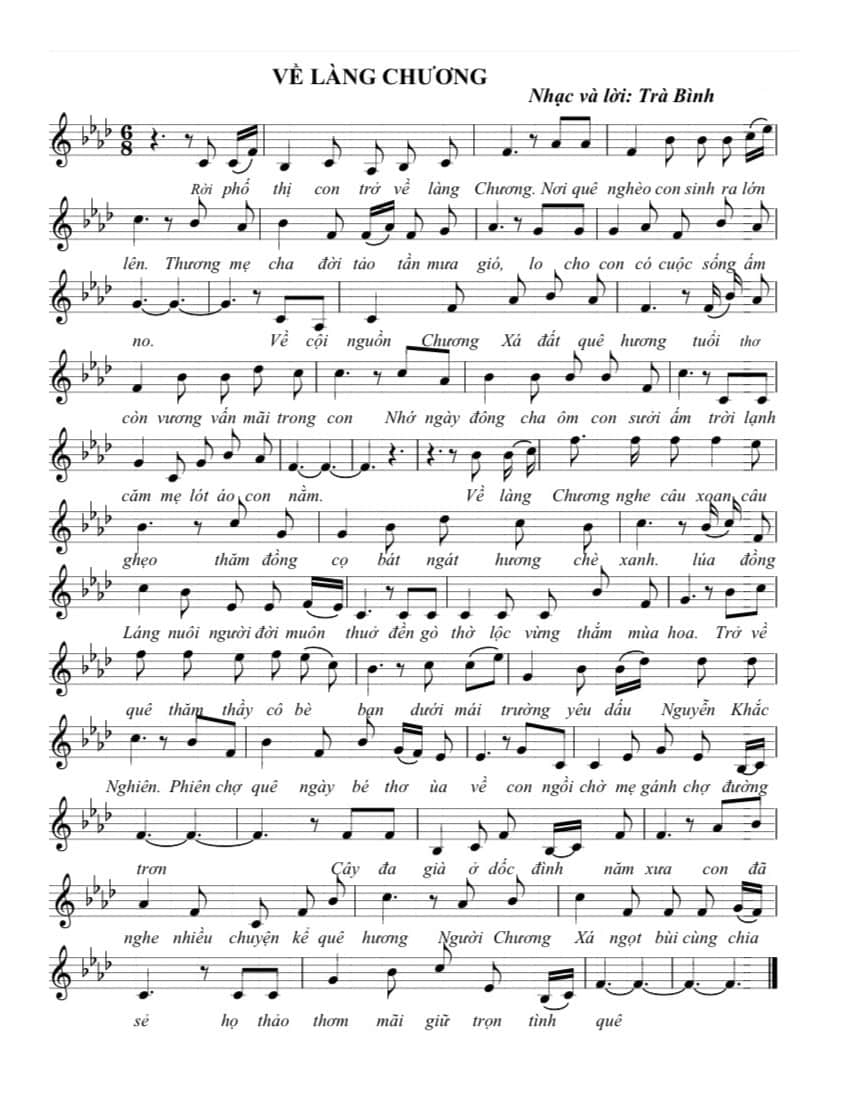 Sheet nhạc Về làng Chương - Trang 1