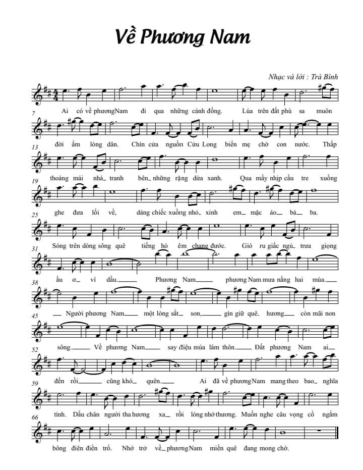 Sheet nhạc Về phương Nam - Trang 1