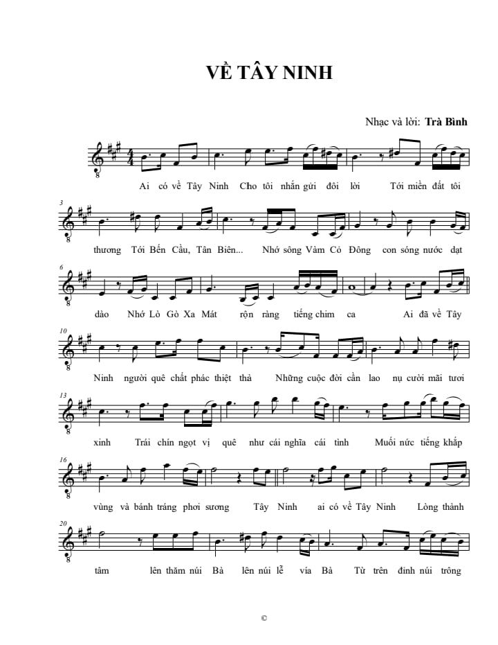 Sheet nhạc Về Tây Ninh - Trang 1