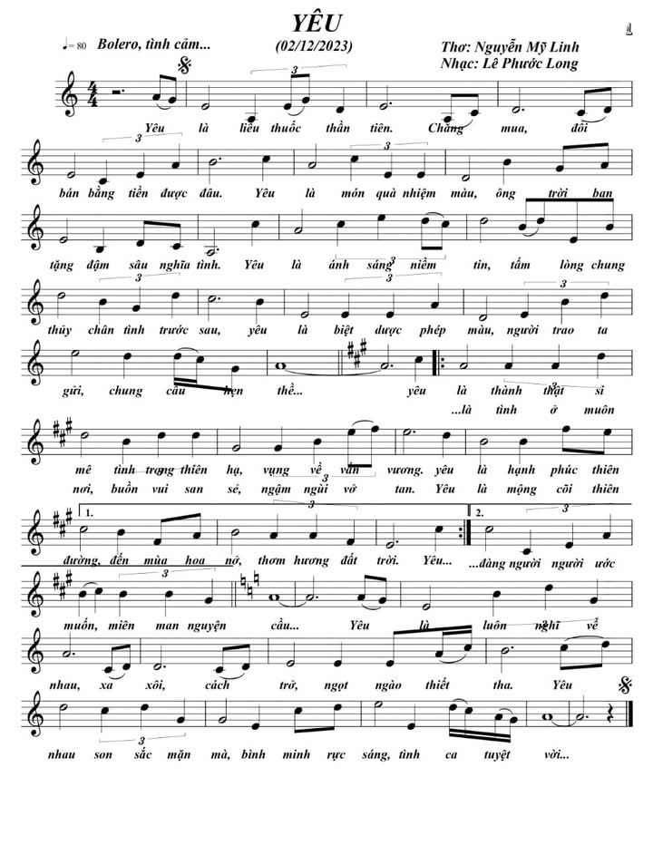 Sheet nhạc Yêu - Trang 1