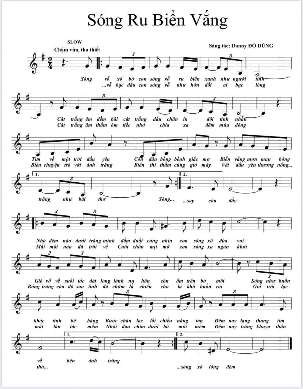 Sheet nhạc Sóng ru biển vắng - Trang 1