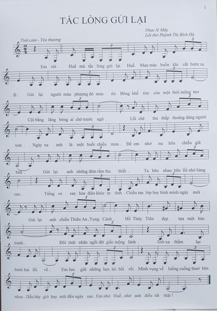Sheet nhạc Tấc lòng gửi lại - Trang 1