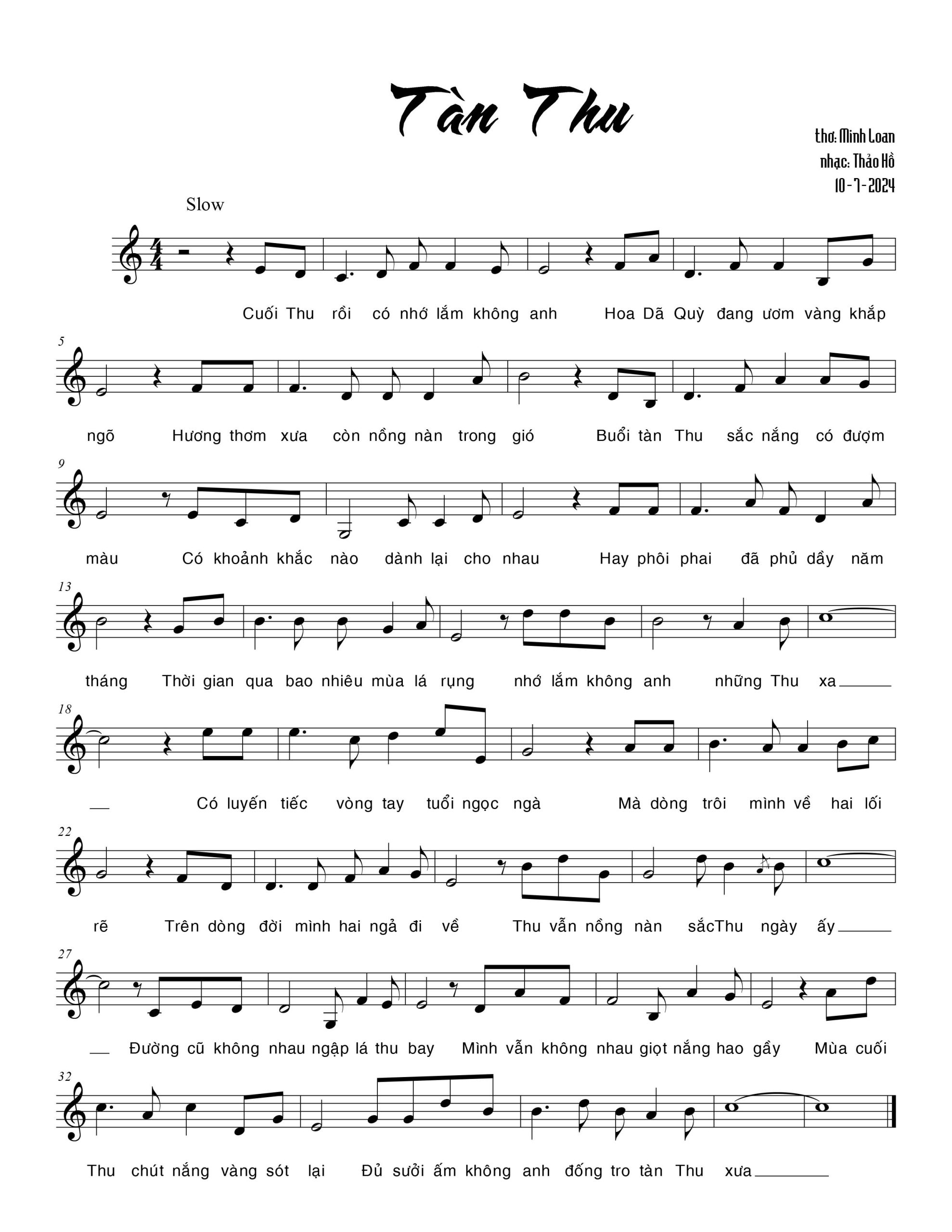 Sheet nhạc Tàn Thu - Trang 1