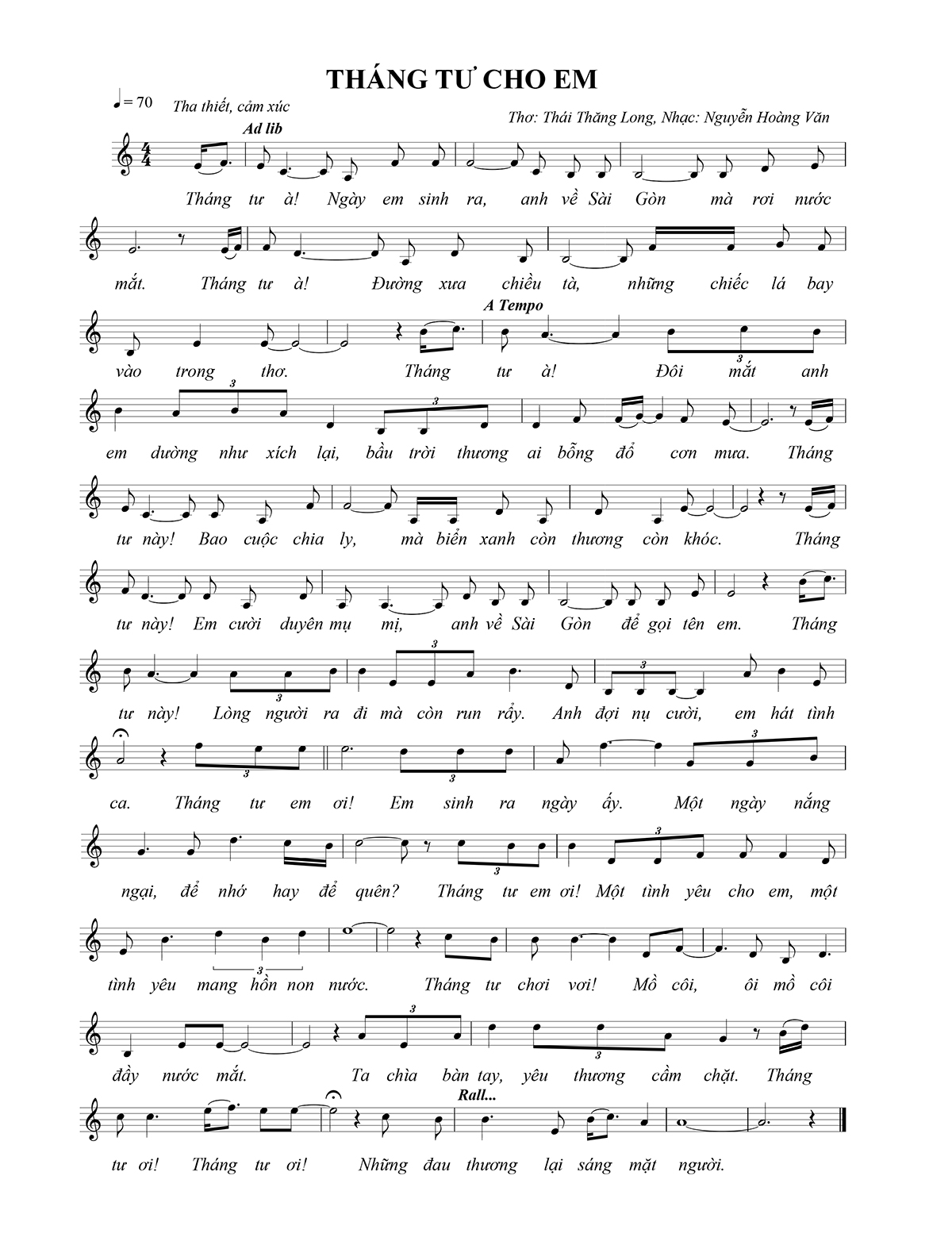 Sheet nhạc Tháng tư cho em - Trang 1