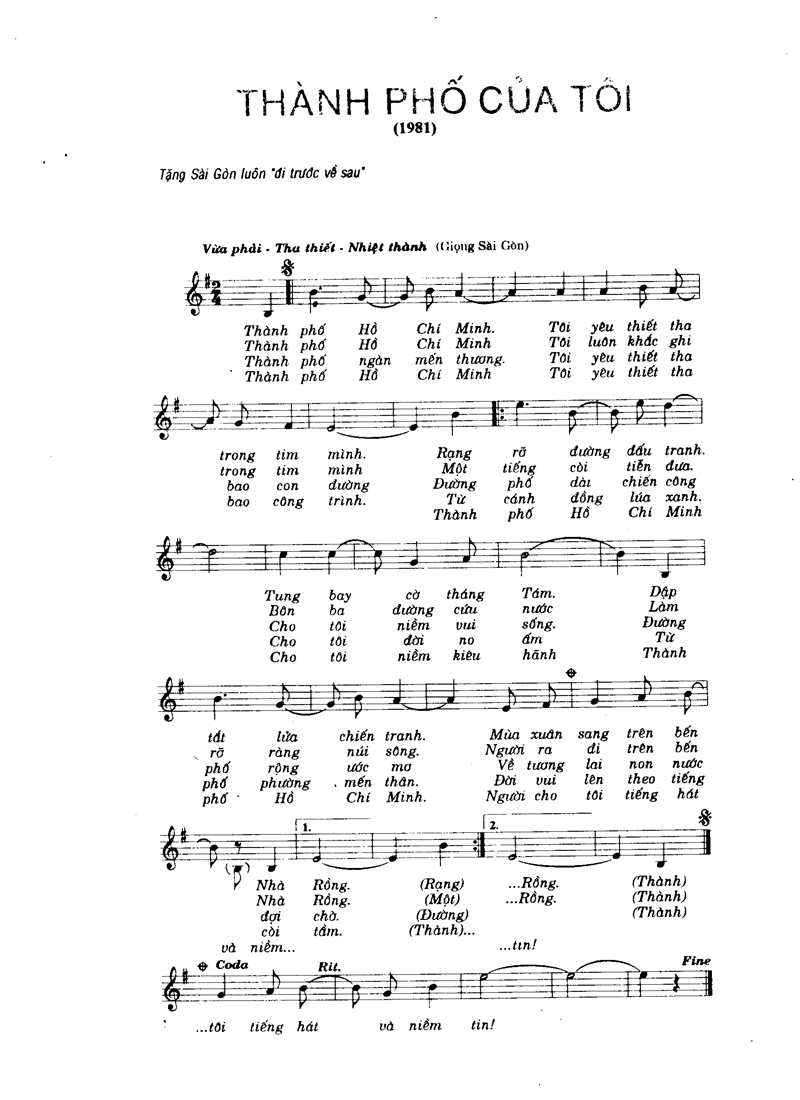 Sheet nhạc Thành phố của tôi - Trang 1