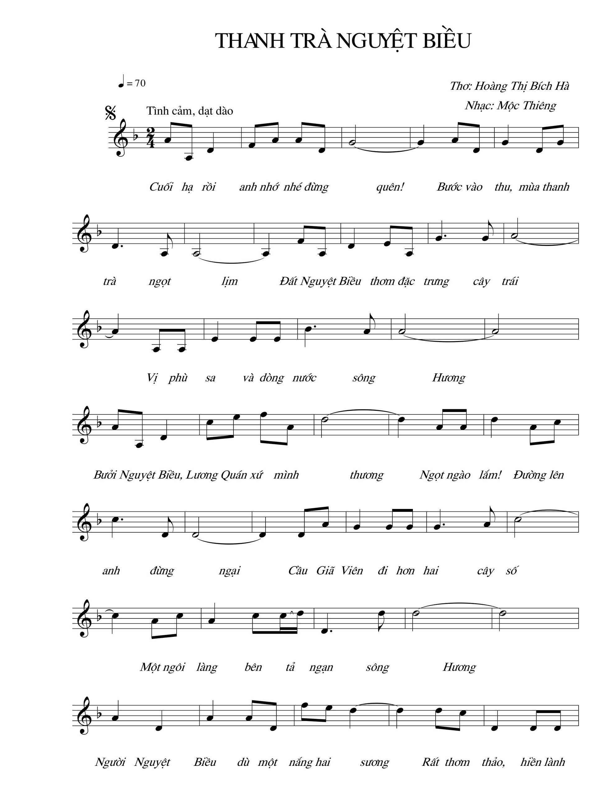 Thanh trà Nguyệt Biều Sheet Nhạc