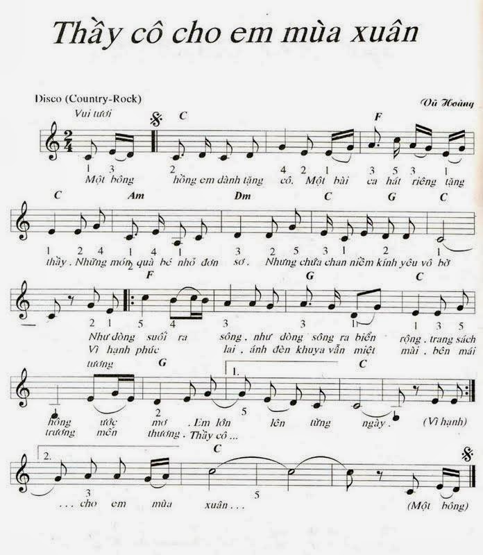 Sheet nhạc Thầy cô cho em mùa xuân - Trang 1