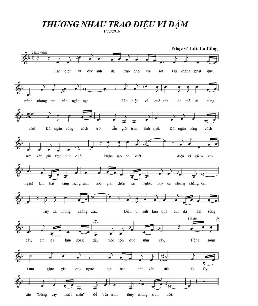 Sheet nhạc Thương nhau trao điệu ví dặm - Trang 1