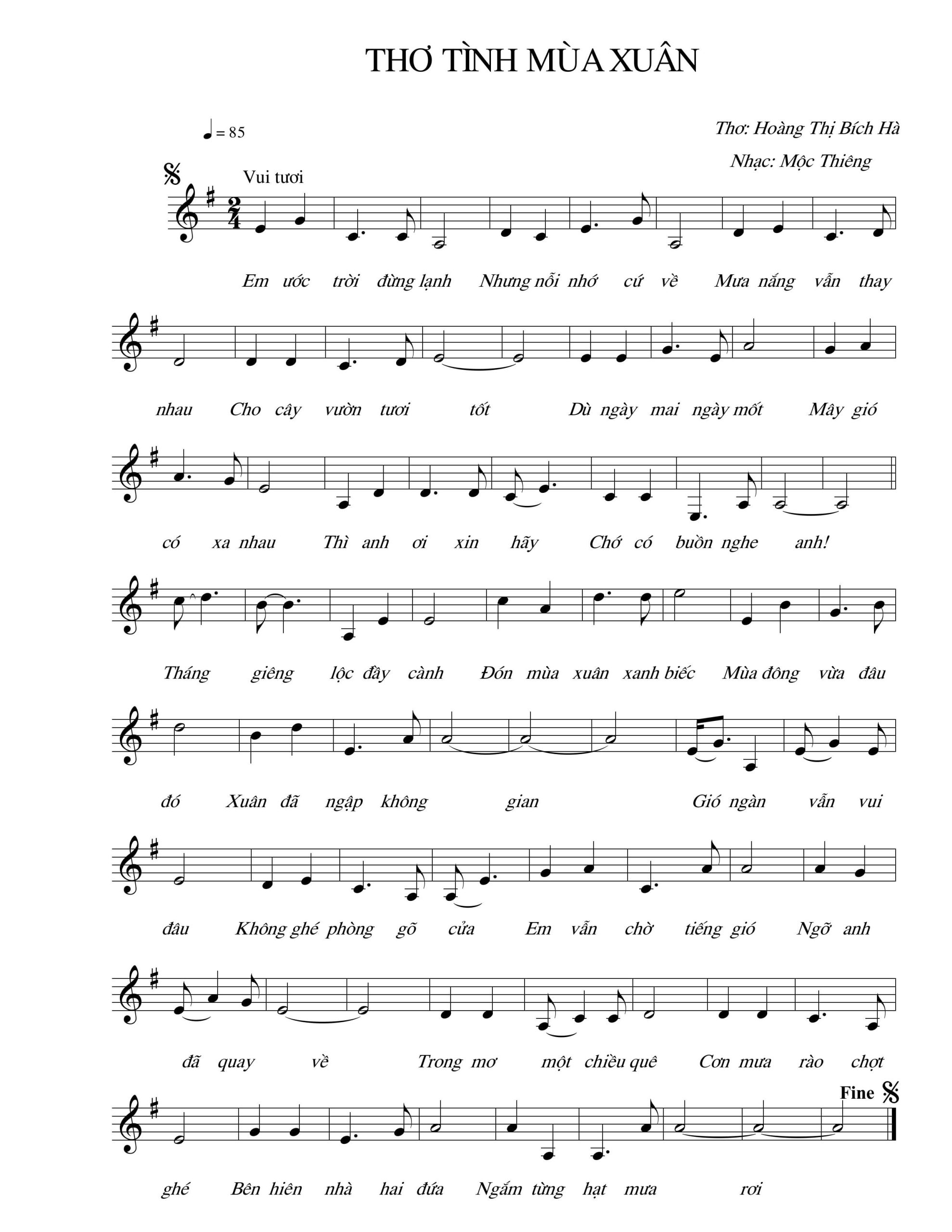 Sheet nhạc Thơ tình mùa xuân - Trang 1