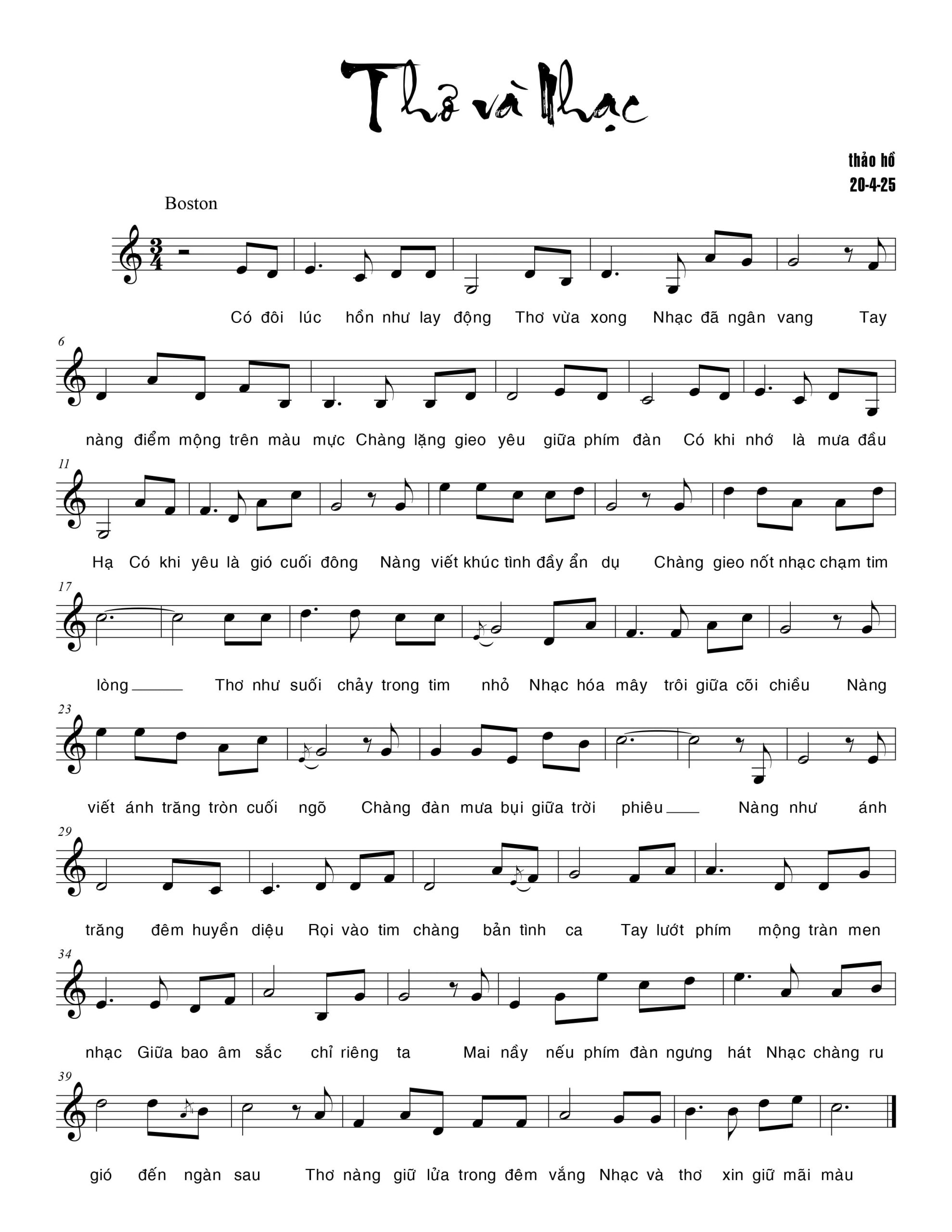 Sheet nhạc Thơ và nhạc - Trang 1