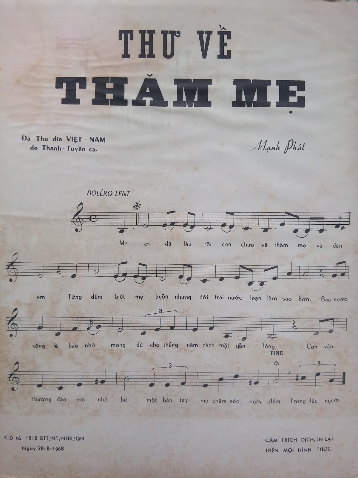 Sheet nhạc Thư về thăm mẹ - Trang 2