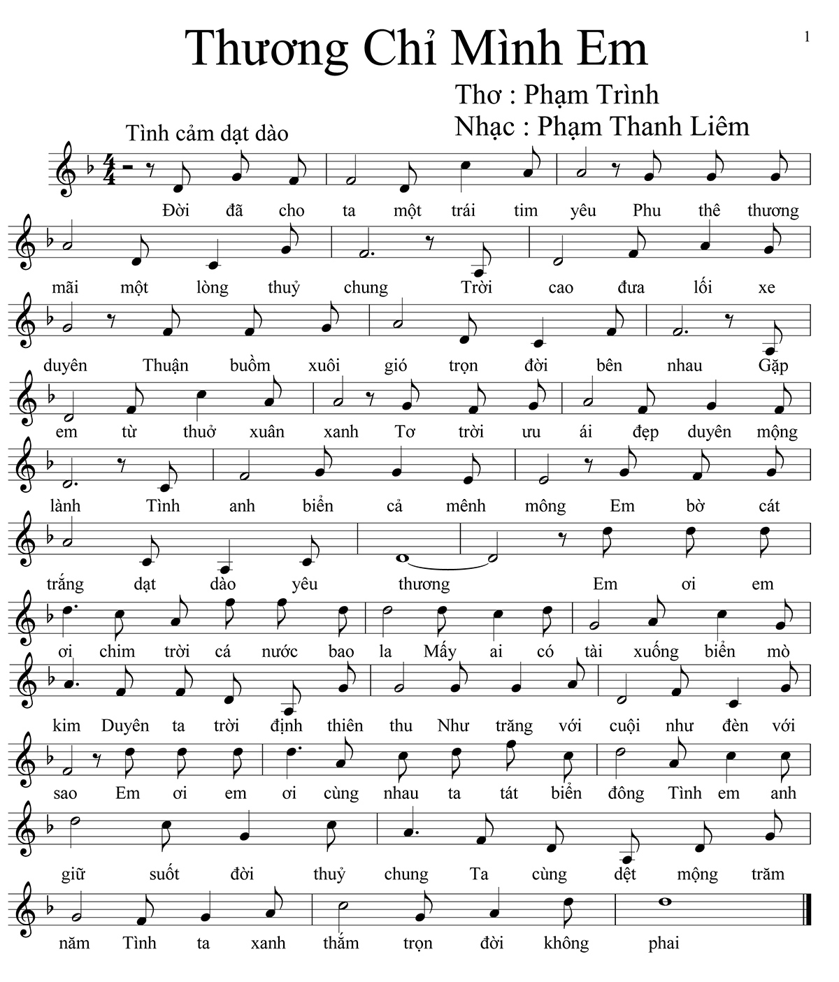Sheet nhạc Thương chỉ mình em - Trang 1