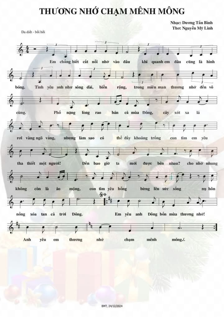 Sheet nhạc Thương nhớ chạm mênh mông - Trang 1