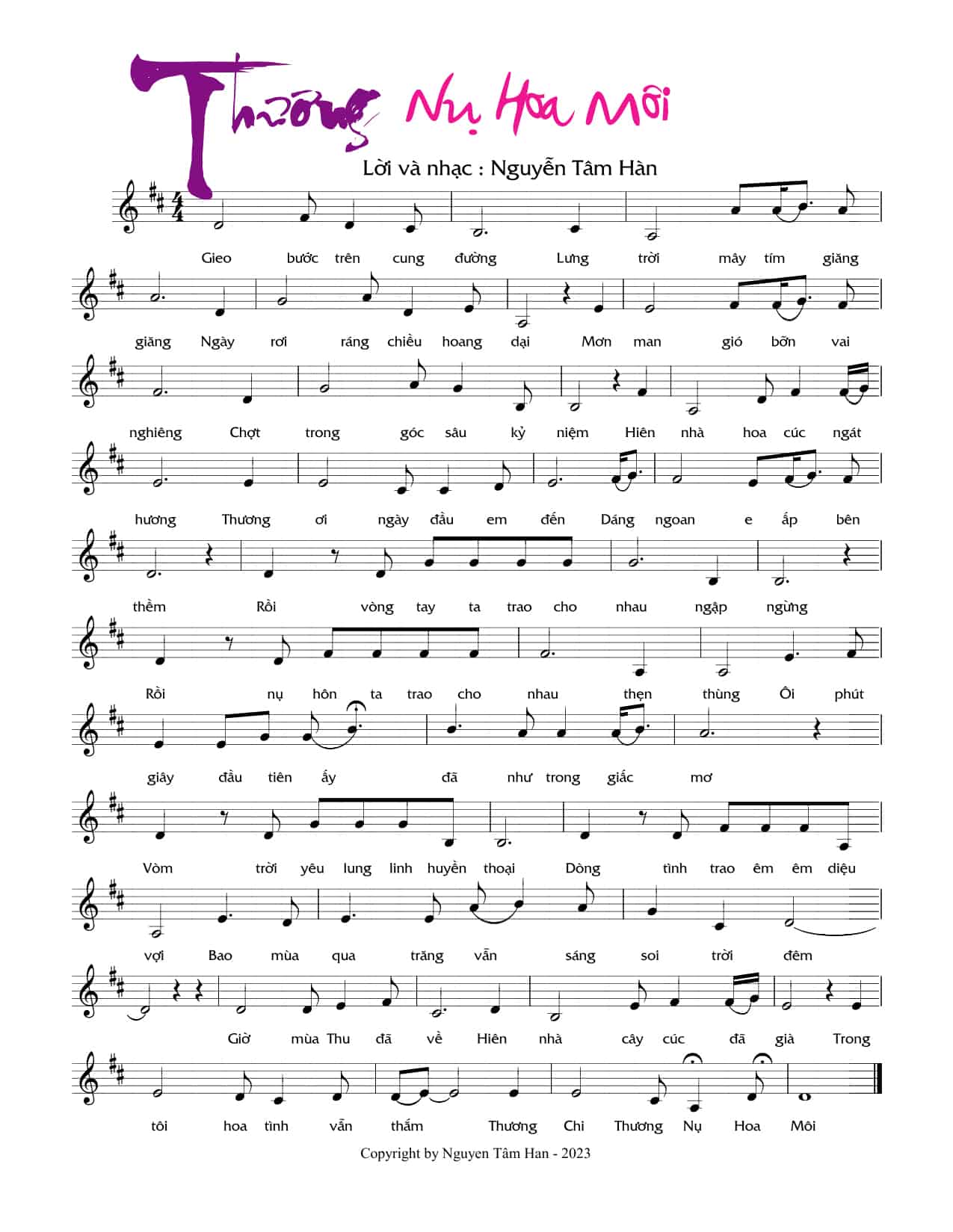 Sheet nhạc Thương nụ hoa môi - Trang 1