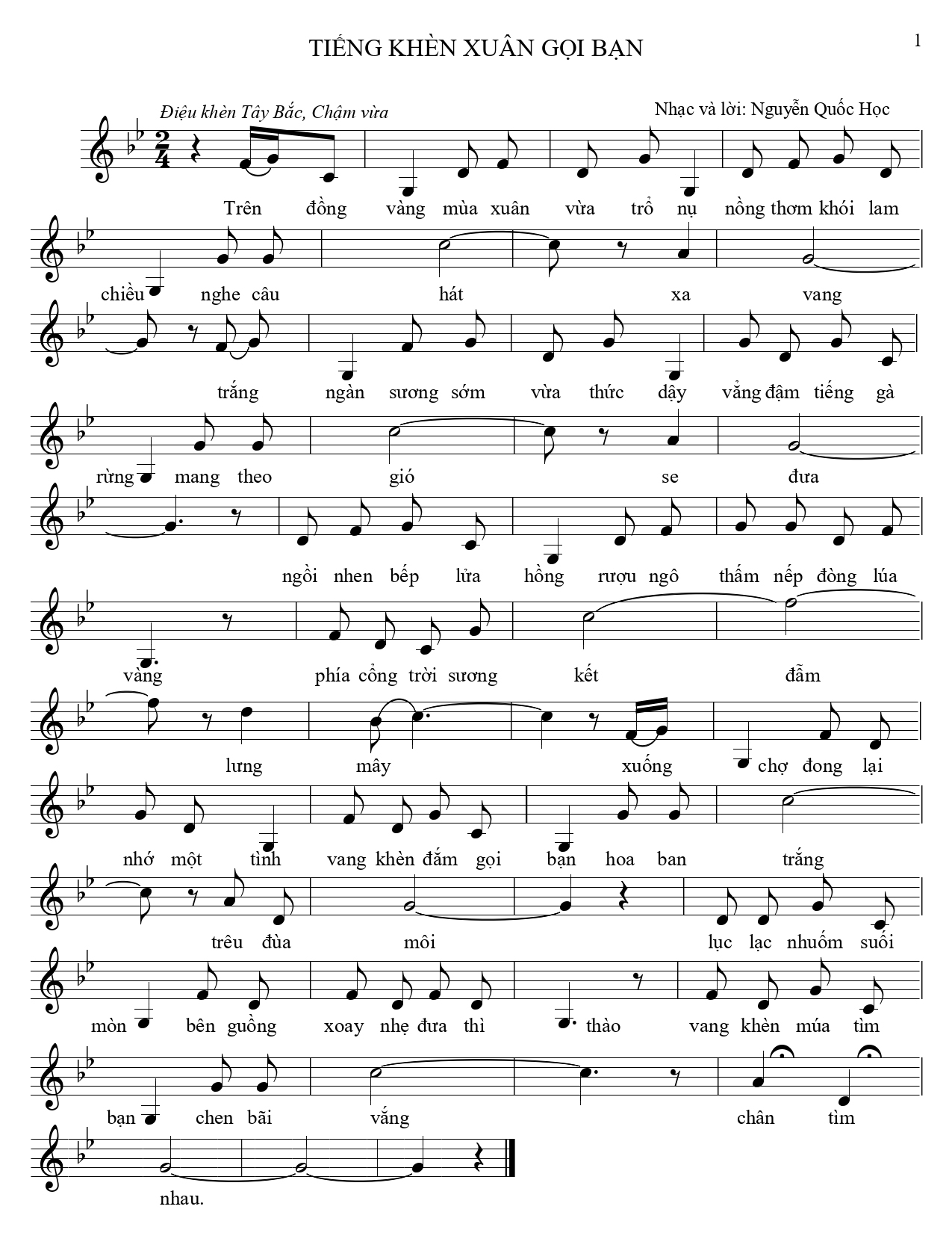 Sheet nhạc Tiếng khèn xuân gọi bạn - Trang 1