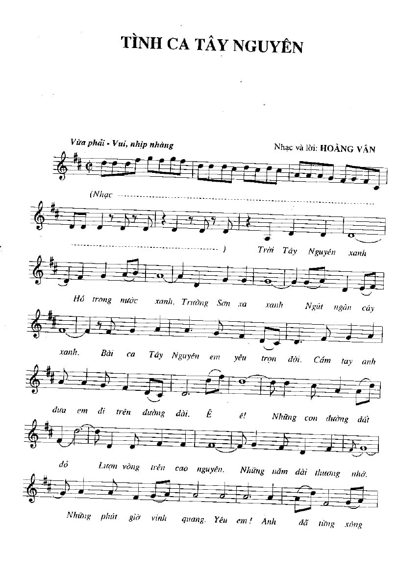 Sheet nhạc Tình ca Tây Nguyên - Trang 1