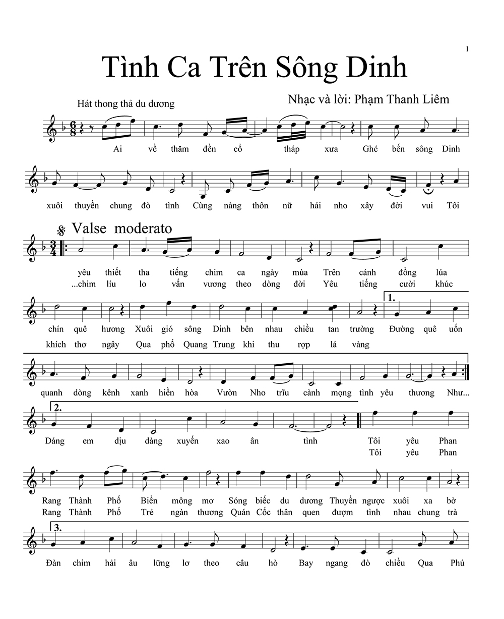 Sheet nhạc Tình ca trên sông Dinh - Trang 1